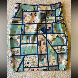 Chumbak brand stretchy pencil skirt with city designs. Marked size 24 (kid10/12)